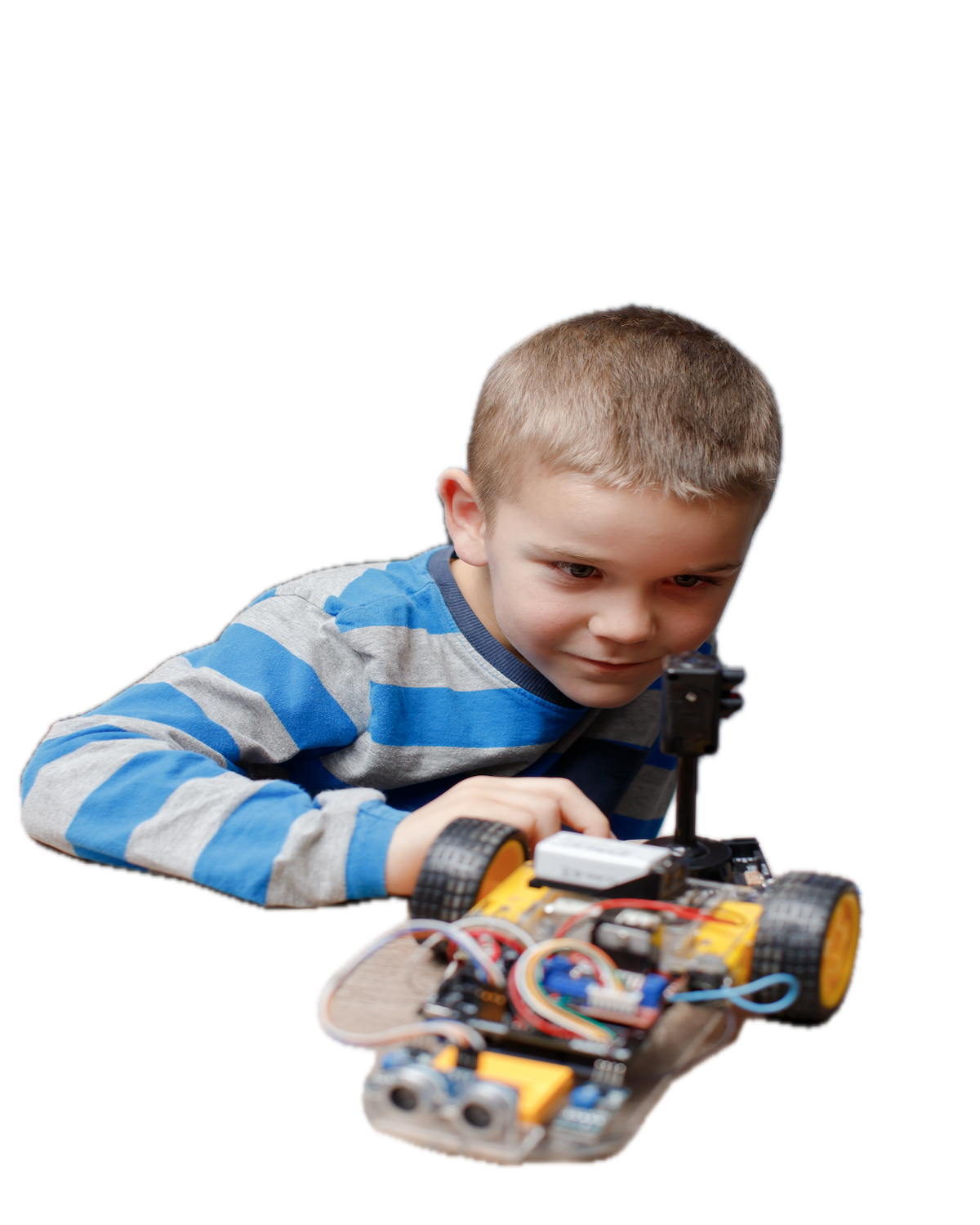 Copil construind un robot la Robocode